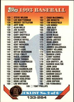 1993 Topps - Inaugural Rockies #395 Checklist: 133-264 Front