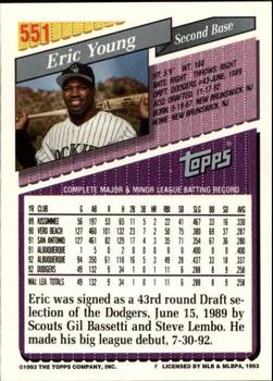1993 Topps - Inaugural Rockies #551 Eric Young Back