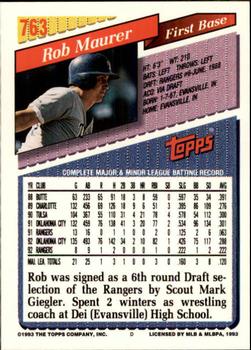 1993 Topps - Inaugural Rockies #763 Rob Maurer Back