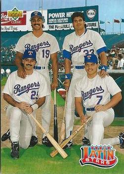 1993 Upper Deck - Gold Hologram #52 Latin Stars (Juan Gonzalez / Jose Canseco / Rafael Palmeiro / Ivan Rodriguez) Front