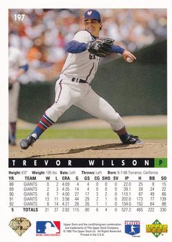 1993 Upper Deck - Gold Hologram #197 Trevor Wilson Back