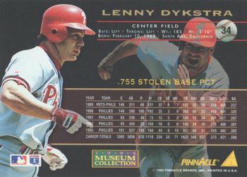 1994 Pinnacle - Museum Collection #34 Lenny Dykstra Back