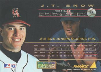 1994 Pinnacle - Museum Collection #68 J.T. Snow Back