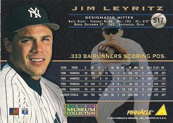 1994 Pinnacle - Museum Collection #517 Jim Leyritz Back