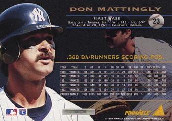 1994 Pinnacle - Artist's Proofs #23 Don Mattingly Back