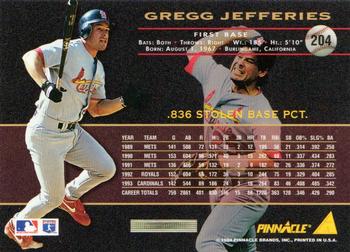 1994 Pinnacle - Artist's Proofs #204 Gregg Jefferies Back