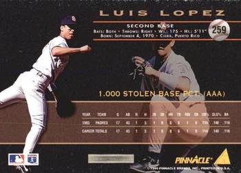 1994 Pinnacle - Artist's Proofs #259 Luis Lopez Back