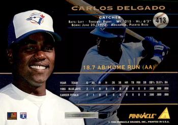 1994 Pinnacle - Artist's Proofs #413 Carlos Delgado Back