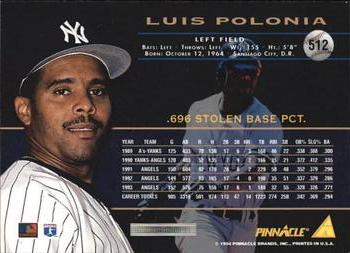 1994 Pinnacle - Artist's Proofs #512 Luis Polonia Back