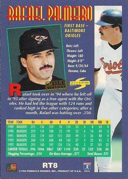 1994 Score Rookie & Traded - Gold Rush #RT8 Rafael Palmeiro Back