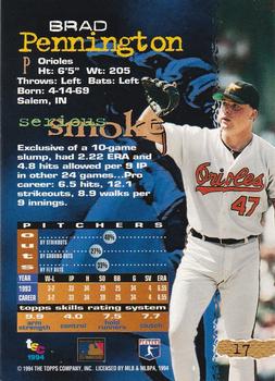 1994 Stadium Club - Members Only #17 Brad Pennington Back