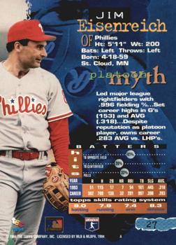 1994 Stadium Club - Members Only #27 Jim Eisenreich Back