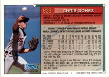 1994 Topps Bilingual #626 Chris Gomez Back