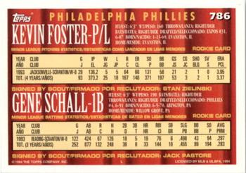 1994 Topps Bilingual #786 Kevin Foster / Gene Schall Back