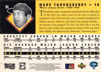 1994 Upper Deck All-Time Heroes - 125th Anniversary #94 Marv Throneberry Back