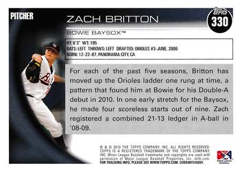 2010 Topps Pro Debut #330 Zach Britton Back