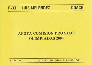 1989-90 BYN Puerto Rican Winter League #133 Luis Melendez Back