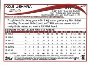 2014 Topps Mini - Pink #426 Koji Uehara Back