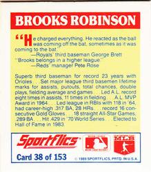 1989 Sportflics - The Unforgetables #38 Brooks Robinson Back