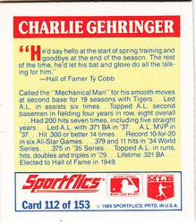 1989 Sportflics - The Unforgetables #112 Charlie Gehringer Back