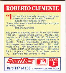 1989 Sportflics - The Unforgetables #137 Roberto Clemente Back