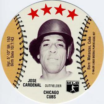1977 MSA Blank Back Discs #NNO Jose Cardenal Front