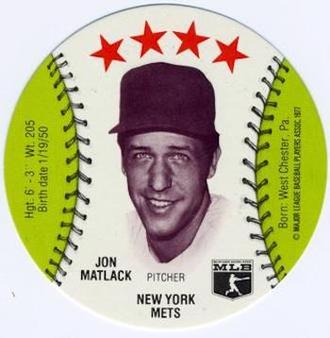 1977 MSA Blank Back Discs #NNO Jon Matlack Front