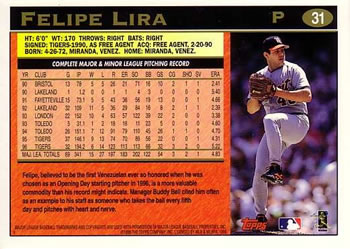 1997 Topps #31 Felipe Lira Back