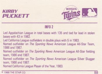 1988 Star Silver #88 Kirby Puckett Back
