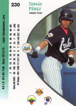 2001-02 Line Up Venezuelan Winter League #230 Tomas Perez Back