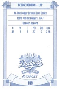 1990 Target Dodgers #189 George Dockins Back