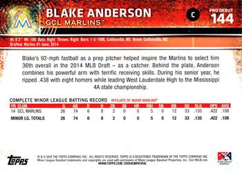 2015 Topps Pro Debut #144 Blake Anderson Back