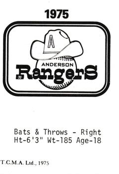 1975 TCMA Anderson Rangers #NNO Jeff Byrd Back