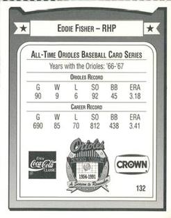 1991 Crown/Coca-Cola Baltimore Orioles #132 Eddie Fisher Back