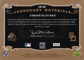 2007 SP Legendary Cuts - Legendary Materials #LM-SG1 Steve Garvey Back