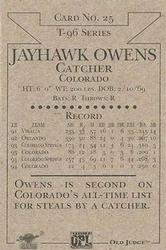 1996 Signature Rookies Old Judge - Signatures #25 Jayhawk Owens Back