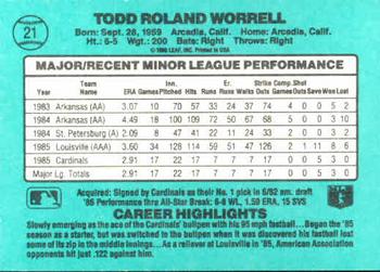 1986 Donruss The Rookies #21 Todd Worrell Back