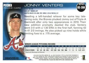 2010 Topps Update - Gold #US-288 Jonny Venters Back
