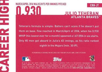 2015 Topps - Career High Relics (Series One) #CRH-JT Julio Teheran Back