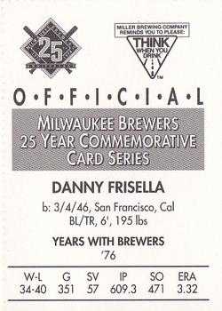 1994 Miller Brewing Milwaukee Brewers #NNO Danny Frisella Back