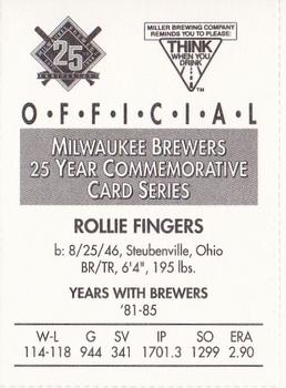 1994 Miller Brewing Milwaukee Brewers #NNO Rollie Fingers Back