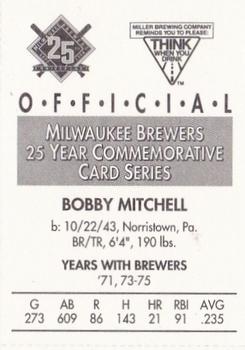 1994 Miller Brewing Milwaukee Brewers #NNO Bobby Mitchell Back