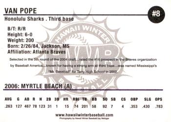 2006 HWB Honolulu Sharks #NNO Van Pope Back