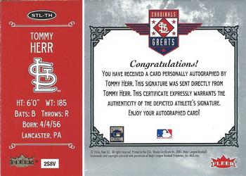 2006 Fleer Greats of the Game - Cardinals Greats Autograph #STL-TH Tom Herr Back