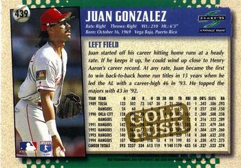 1995 Score - Gold Rush #439 Juan Gonzalez Back
