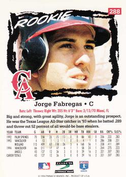 1995 Score - Gold Rush #288 Jorge Fabregas Back