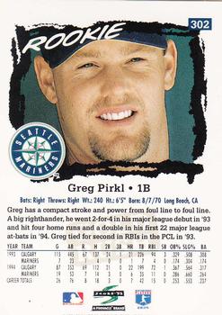 1995 Score - Gold Rush #302 Greg Pirkl Back