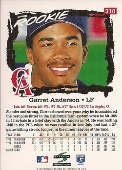 1995 Score - Gold Rush #310 Garret Anderson Back