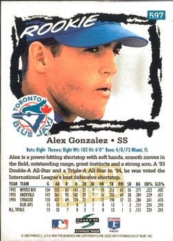 1995 Score - Gold Rush #597 Alex Gonzalez Back