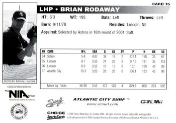 2008 Choice Atlantic City Surf #15 Brian Rodaway Back